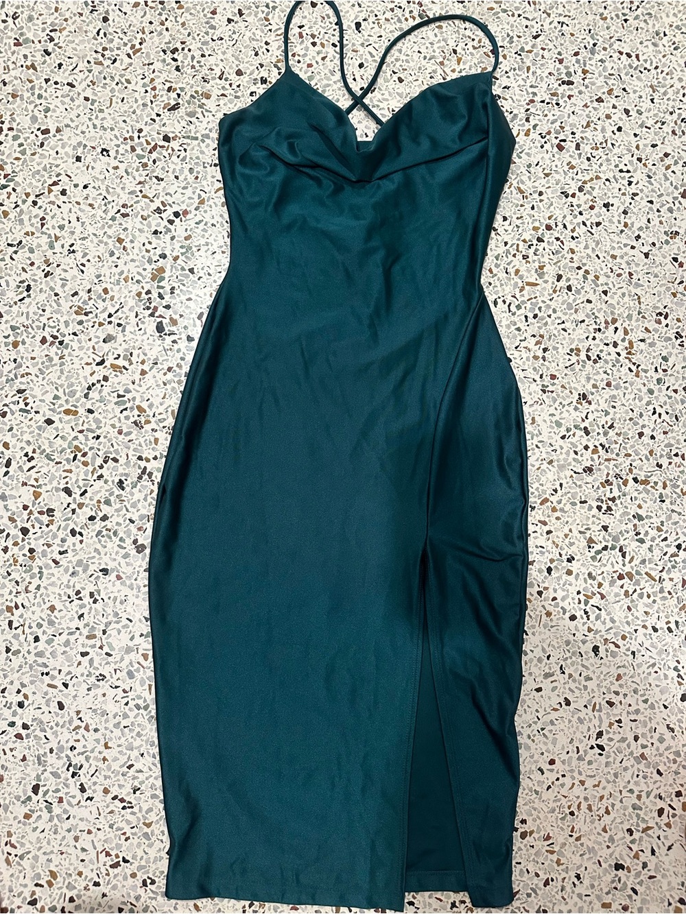 Windsor Teal Slip Midi Dress with Spaghetti Straps